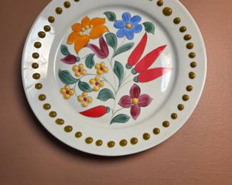Vintage Kalocsa HandPainted Porcelain Decorative Plate with Floral and Chili Pepper Motif