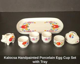 Kalocsa Handpainted Porcelain Egg Cup Set with Tray