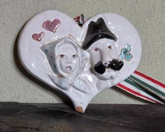 Folk Art Ceramic Heart Couple Ornament
