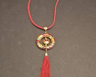 Vintage Cloisonn Enamel Pendant Necklace with Tassel