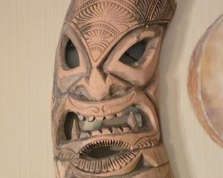 Large Carved Wooden Tiki Mask