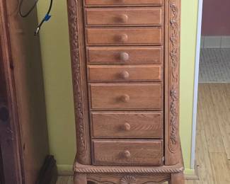 Vintage Powell Woodland Oak Jewelry Armoire