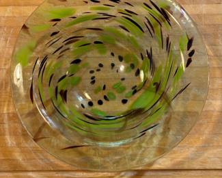 Hand Blown Glass Bowl with Swirl Pattern  Green, Black, and Purple second image