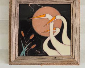 Art Nouveau Ceramic Tile with Egrets