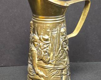 Vintage Peerage Brass Pitcher with Pub Scene Relief