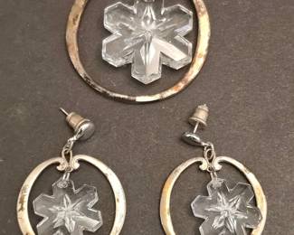 Gorham Sterling Silver Snowflake Pendant and Earring Set