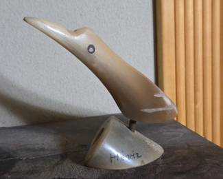 Horn Bird Sculpture Signed Hnriz