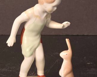 Aquincum Budapest Porcelain Figurine of a Boy and Rabbit