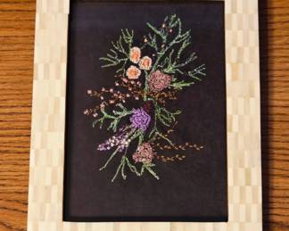 Embroidered Floral Picture in Bone Inlay Frame