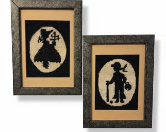 Framed Silhouette Needlepoint Art Pair