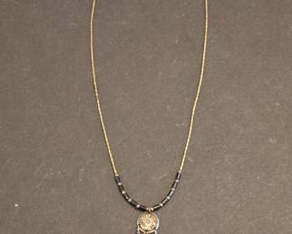 Native American Sterling Silver and Black Onyx Sunburst Necklace