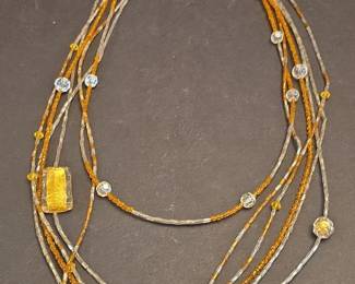 MultiStrand Beaded Necklace with Glass Pendant