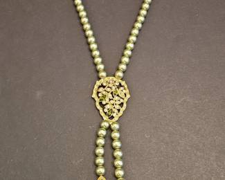 Faux Pearl and Rhinestone Lariat Necklace