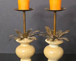Pair of Ceramic and Metal Candlesticks