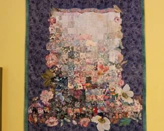 Floral Appliqu Watercolor Quilt Wall Hanging
