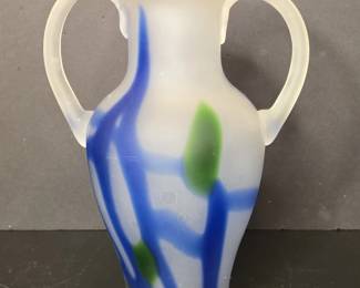 Murano Art Glass Vase with Blue and Green Swirls