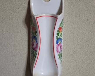 Antique Porcelain Wall Pocket Vase  Shoe or Slipper Shape with HandPainted Floral Design