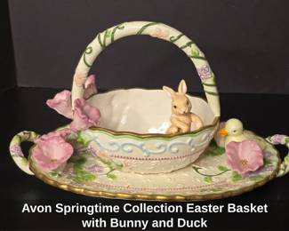 Avon Springtime Collection Easter Basket with Bunny and Duck
