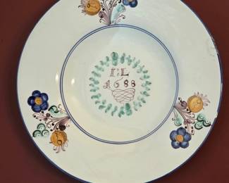th Century Habaner Faience Charger with Monogram and Date