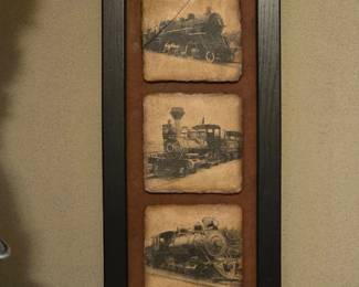P.A.S.T. Robert and Joyce Sjostrom Framed Triptych of Steam Locomotives