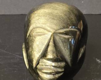 Golden Obsidian Carved Head Sculpture