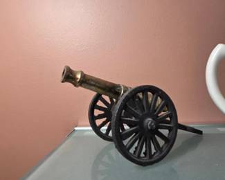 Vintage Miniature Brass Cannon with Cast Iron Wheels