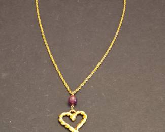 Avon Textured Heart Pendant Necklace with Faux Amethyst