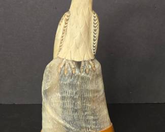 Carved Buffalo Horn Eagle on Wooden Base, Made in Thailand
