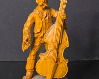 HandCarved Wooden Figurine of a Double Bass Player