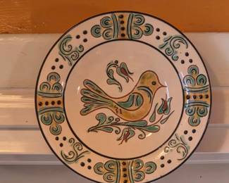HandPainted Folk Art Ceramic Plate with Bird Motif  Korond Style