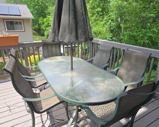Tropitone Outdoor Dining Set with Glass Table and Six Chairs