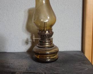 Miniature Amber Glass Oil Lamp