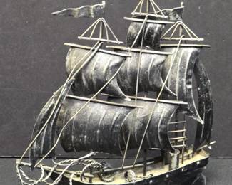 Vintage Metal Tall Ship Model