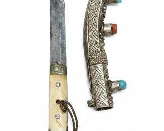 Tibetan Dagger with Ornate SilverAlloy Scabbard