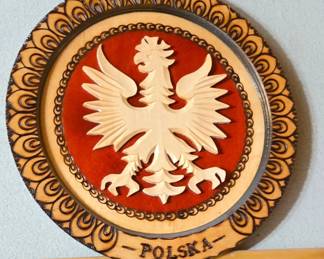 Carved Wooden Plaque  Polish Eagle with Polska