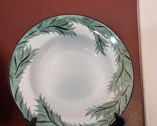 HandPainted Ceramic Plate with Green Leaf Motif by Doral