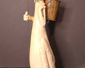 Japanese Tanuki Ceramic Figurine with Shovel and Basket