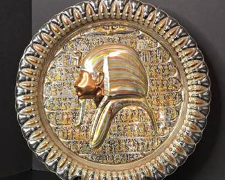 Egyptian Pharaoh King Tut Decorative Plate with Hieroglyphs