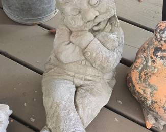 Vintage Concrete Garden Gnome Figurine  Sleeping Pose