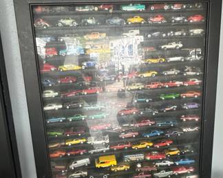 Hot Wheels & Other Die-Cast Model Cars Displayed in Shadow Box