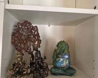 Ganesha, Shiva, and Millennial Gaia Statues with Copper Tree Sculpture