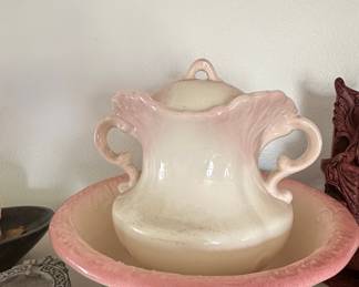 Vintage Arnels Pink and White Ceramic Wash Basin and Pitcher Set