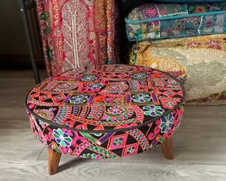 Boho Embroidered Patchwork Footstool Ottoman