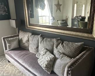 Braxton Velvet Tufted Sofa with Decorative Pillows