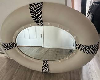 Oval Mirror with Faux Leather, Zebra Print Accents, and Studs