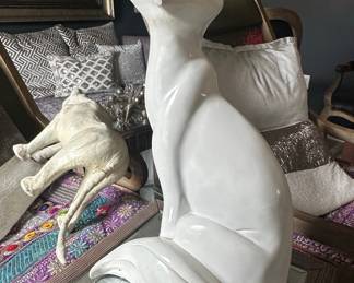 Mid-Century Modern White Ceramic Cat Figurine
