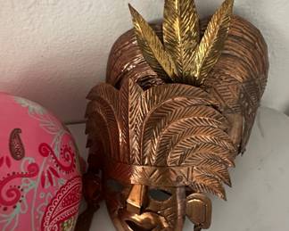 Mid-Century Modern Copper and Brass Feathered Mask