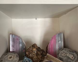 Assorted Agate Slices and Geodes with Quartz Crystal and Wood Piece