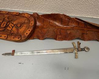 Decorative Sword with Engraved Blade and Snakeskin Grip