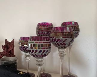 Set of 5 Mosaic Glass Wine Glass Candle Holders